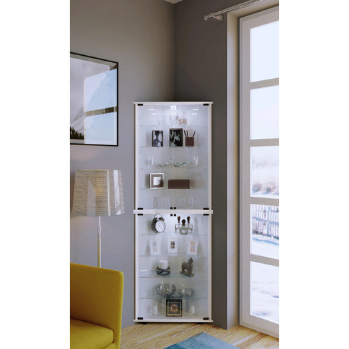 VCM Eckvitrine Vecko Maxi in Weiß mit ESG-Sicherheitsglas und 2 Glastüren, H x B x T: 176 x 67 x 23 cm - Bild 2