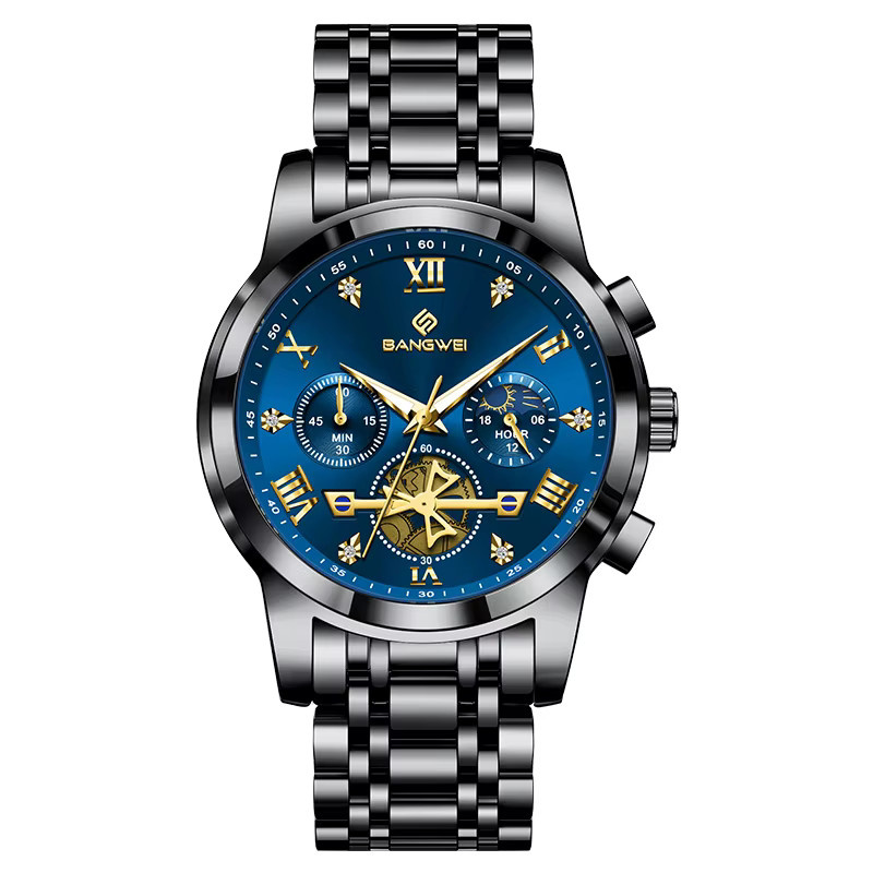 BANGWEI Chronograph, Quarz, Edelstahl, Blau, Herren - Bild 7