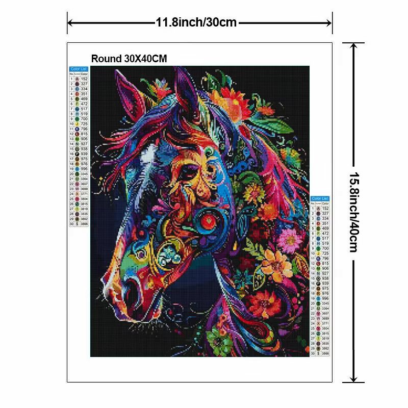 5D Diamantgemälde zum Selbermachen von Potdemiel mit Pferd und Blumen in Multicolor, Diamant-Stickerei Set mit runden Strasssteinen für Kinder - Bild 2