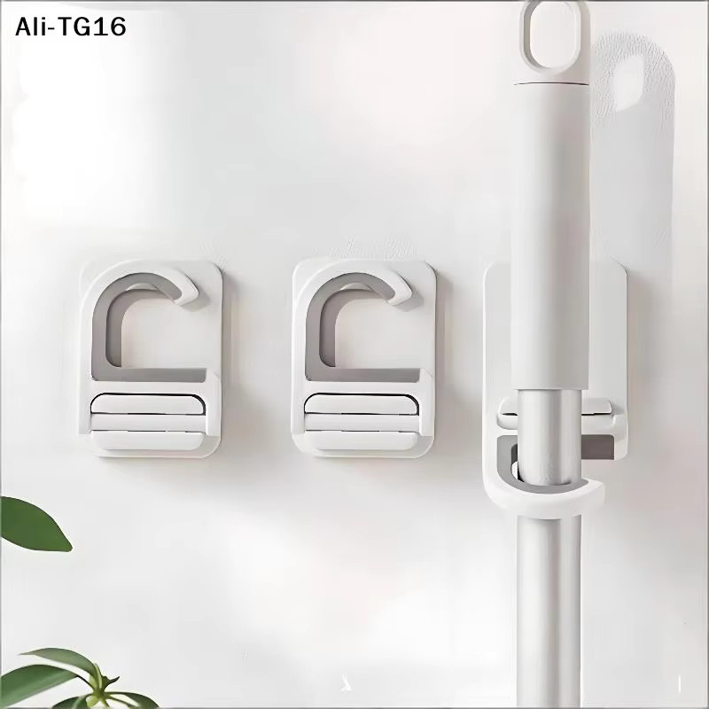 JETTING Wandmontierter Besen- und Mopphalter in Weiß, Selbstklebender Organizer-Rack für Küche und Badezimmer aus Kunststoff - Bild 2