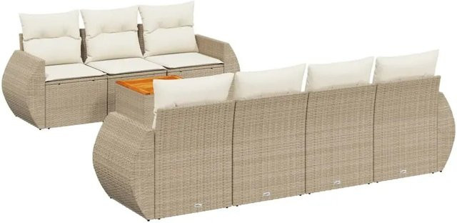 vidaXL 8-teilige Garten-Sofagarnitur aus Poly-Rattan und Akazienholz in Beige-Creme mit Kissen und Tisch - Bild 1