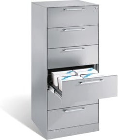 C+P Karteischrank Asisto für DIN A5 quer, 6 Schubladen, zweibahnig, Weißaluminium, H x B x T: 131,0 x 60,0 x 56,2 cm - Bild 1