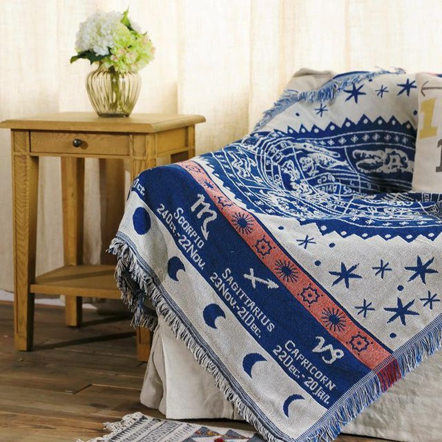 Rutschfeste Jacquard Sofadecke von Yiran Furniture, doppelseitig verwendbarer Überwurf in Blau, B/B: 90 x 90 cm - Bild 1