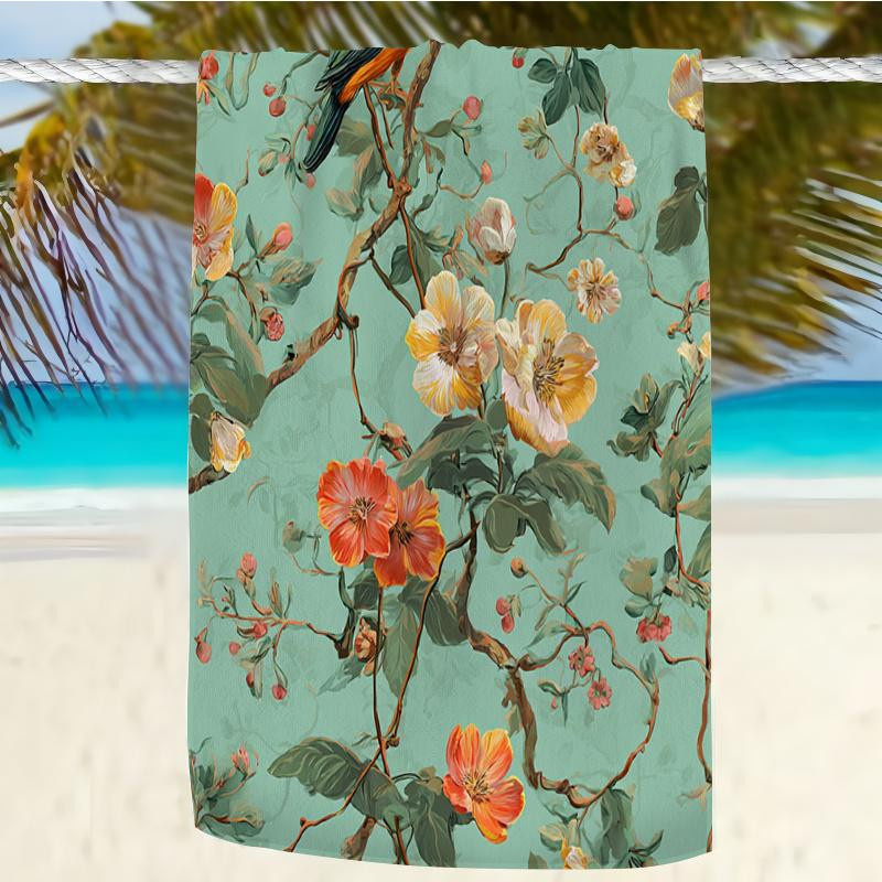 Ka Chen Muxi Strandtuch Vintage Blumenvogel aus Mikrofaser, sandfrei und schnelltrocknend, B: 40 cm, H: 60 cm - Bild 2