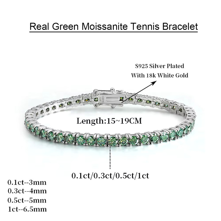 Serenity Tennisarmband, 925 Silber, vergoldet, grüner Moissanit, Unisex - Bild 5
