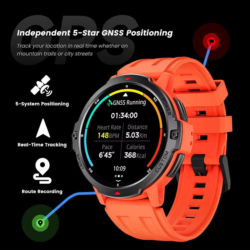 CRTORRS Smartwatch, GPS, 3 ATM, Schwarz, Silikon, Unisex - Bild 3