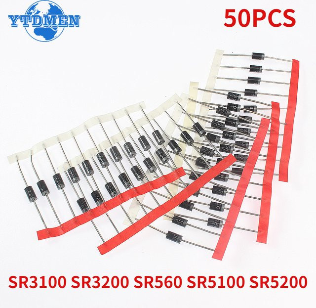 YTDMEN Schottky Dioden Set 50 Stück, Schwarz, 5 verschiedene Werte, 3A bis 5A, 60V bis 200V, DO-201AD Gehäuse - Bild 1