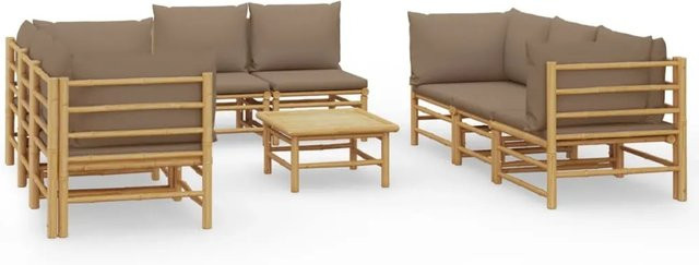vidaXL 9-tlg. Garten-Lounge-Set aus Bambus mit Kissen in Beige und Braun - Bild 1