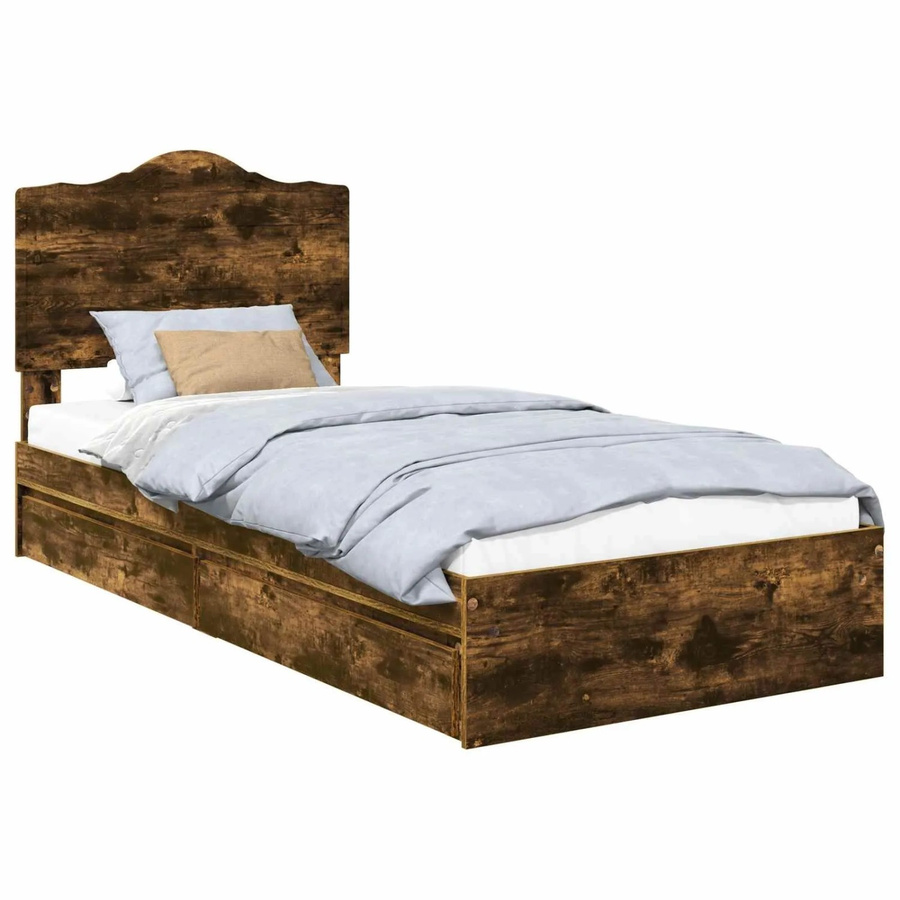 vidaXL Stauraumbett mit Schubladen in Räuchereiche, Farbe Braun, B/T/H: 90 x 190 x 93 cm - Bild 2