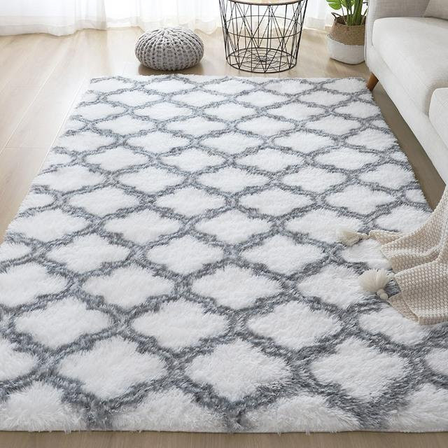 Yiran Furniture Langhaarteppich Weiß, weich und rutschfest, modern geometrisches Design für Wohnzimmer, Schlafzimmer oder Flur, B/T: 160 x 230 cm oder 40 x 60 cm - Bild 1