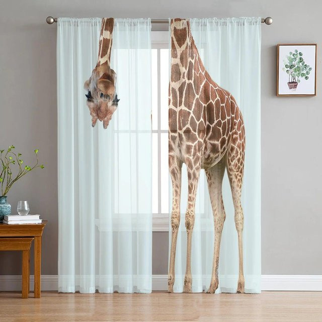 Transparente Giraffen Voile-Vorhänge von A Family Of Home Textiles in Weiß, B: 135 cm, H: 114 cm - Bild 1