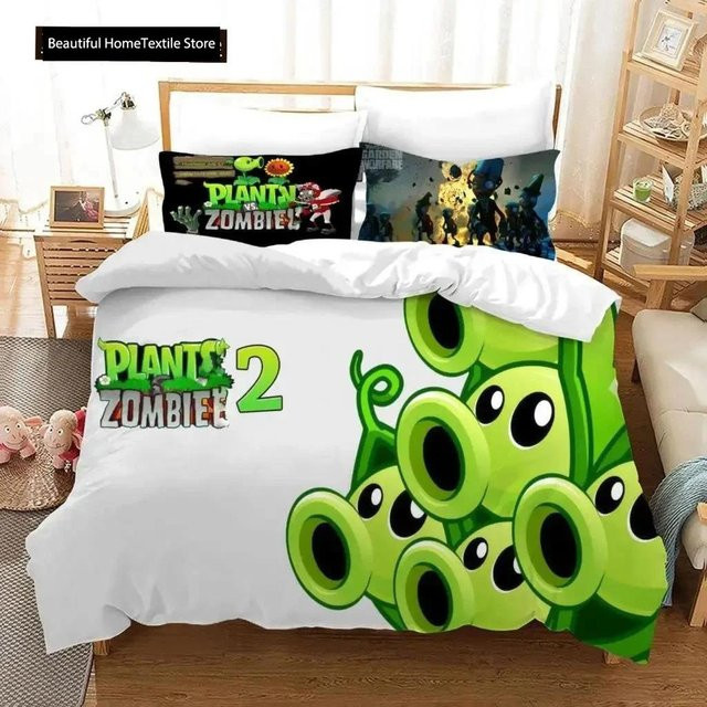 Plants Vs Zombies Bettwäsche-Set für Kinder mit Bettdecke, Bezug und Kissenbezug in Weiß, B/H: 70 x 133 cm - Bild 1
