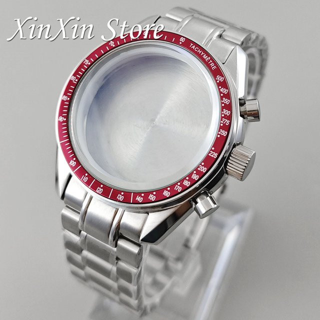 XINGHAN Uhrengehäuse, Rotes Lünettengehäuse, Edelstahl, Silber, 39,7 mm - Bild 1