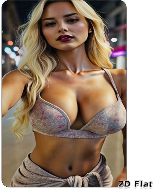 Vintage Metall-Blechschild HELLOYOUNG mit Portrait einer Blondine in rosa Blumen-Bralette, Wandkunst in Pink, Breite: 30,0 cm, Höhe: 20,0 cm - Bild 1