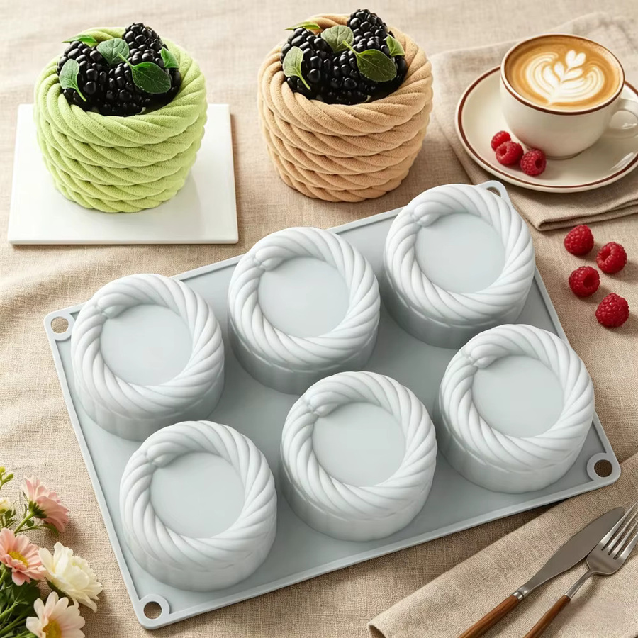 Meibum 6-fach Silikonform Seilblumenkorb 3D Zylinder für Mousse, Kuchen, Schokolade und Kerzen - Bild 2