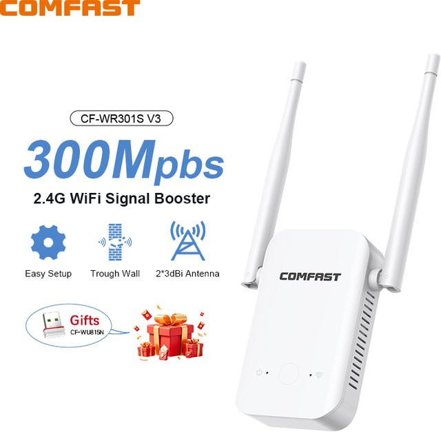 COMFAST WLAN-Repeater 300Mbps Single-Band Signalverstärker in Weiß mit 2 Antennen - Bild 1