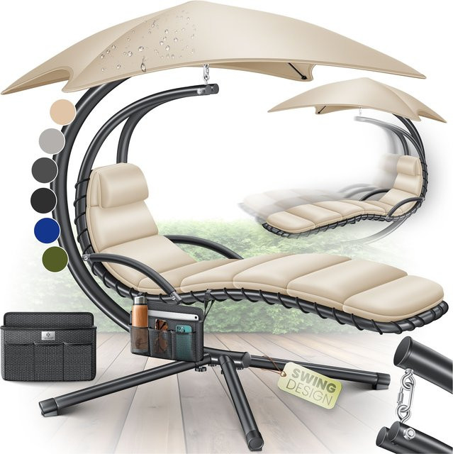 KESSER Schwebeliege mit Sonnenschirm und Schaumstoffpolsterung, Relaxliege inklusive Nackenkissen und Armlehnen, H x B x L: 200 x 100 x 194 cm - Bild 1