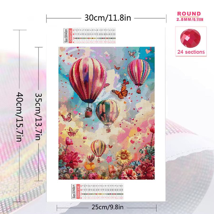 EverShine Diamant-Mosaik Heißluftballon mit quadratischen Steinen in Multicolour, handgefertigtes Landschaftsgemälde, B/H: 20 x 30 cm - Bild 2