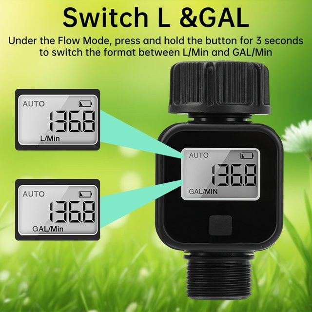 Gaqqee Wasserdurchflussmesser mit LCD-Bildschirm, hochpräziser elektronischer Rekorder für die Gartenbewässerung im Freien - Bild 1
