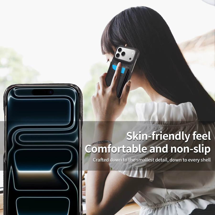 EAACAA Handyhülle aus PU-Leder für iPhone 15 16 17 Pro Max Plus Mini in Schwarz und Pink mit Kartenhalter und Ständerfunktion - Bild 3