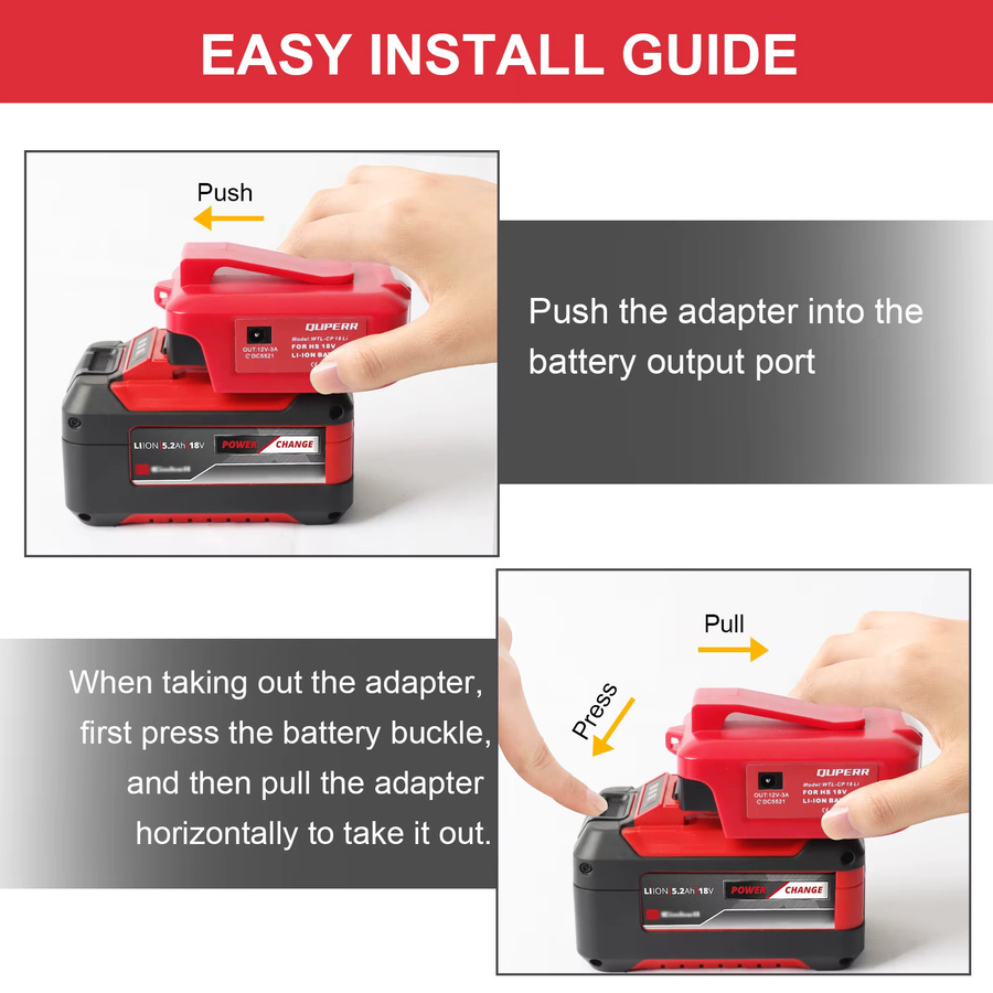 Einhell Akku-Adapter für 18V Akkus mit USB-C und PD 22,5W QC3.0 Anschluss in Rot - Bild 5