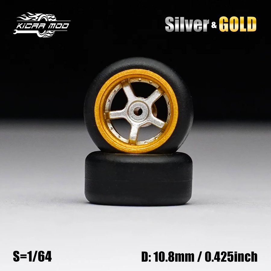 Hot Wheels Modellauto-Umbauteile, 1:64, Gold- und Silberräder, mit Gummireifen - Bild 4