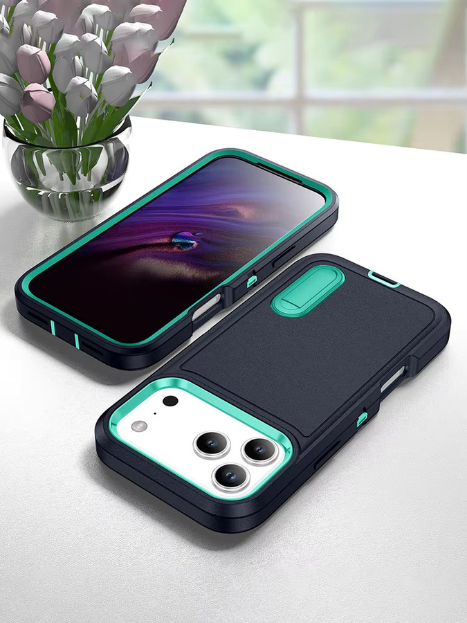 Robuste faltbare Handyhülle mit integriertem Ständer für iPhone 11 bis iPhone 17 Pro Max in Schwarz und Rot - Bild 7