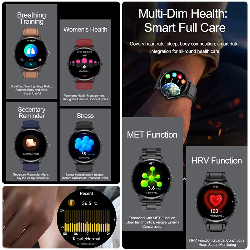 OUIO Smartwatch, Edelstahl, Schwarz, Unisex - Bild 6