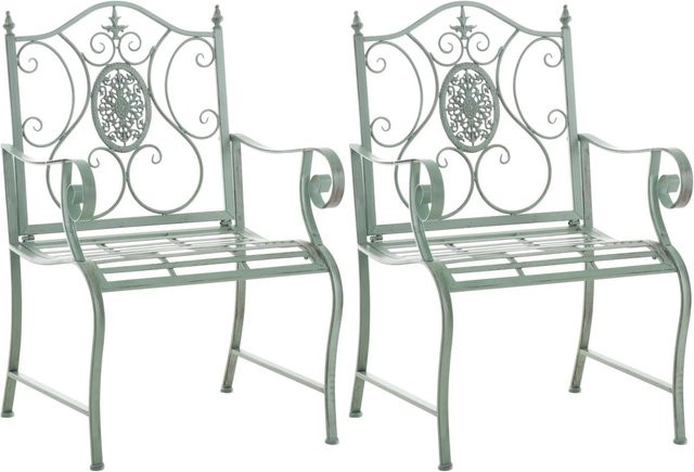 DELUKE 2er Set Gartenstühle AUSTIN aus Eisen in Antik-Grün mit Armlehnen, B/T/H: 62 x 53 x 94 cm - Bild 1