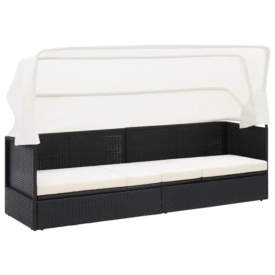vidaXL Gartensofa mit Sonnendach aus Poly-Rattan und Stahl in Schwarz inklusive Kissen - Bild 2