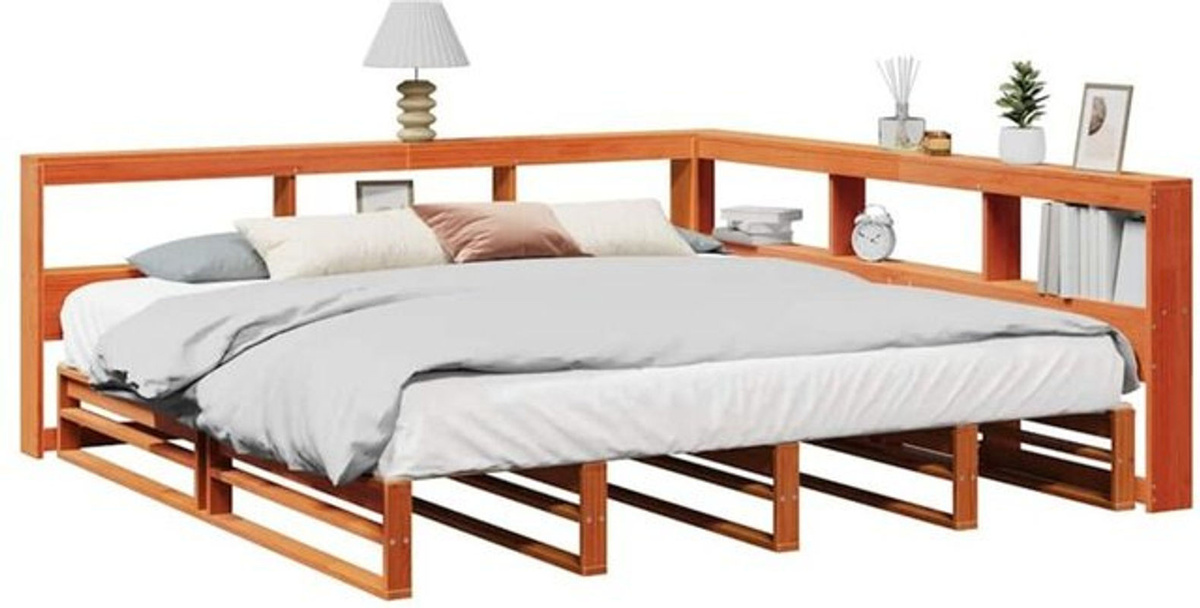 Massivholzbett aus Kiefer mit Regal von VIDAXL in Braun, B/T/H: 200 x 200 x 80 cm - Bild 1