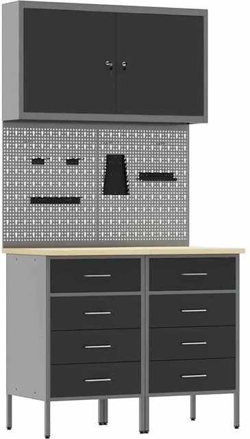 vidaXL Werkbank mit Schubladen und Pegboard aus Holz und Stahl, Schwarz, B/T/H: 200 x 55 x 85 cm - Bild 1