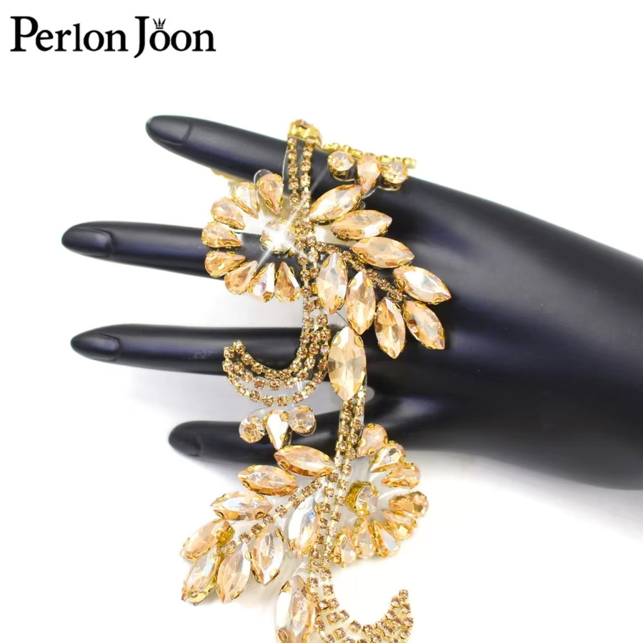 Perlon joon Kristall Strass Trim Blume Blatt Aufbügeln Band in Gold für DIY Reparaturen an Kleidung und Accessoires - Bild 4