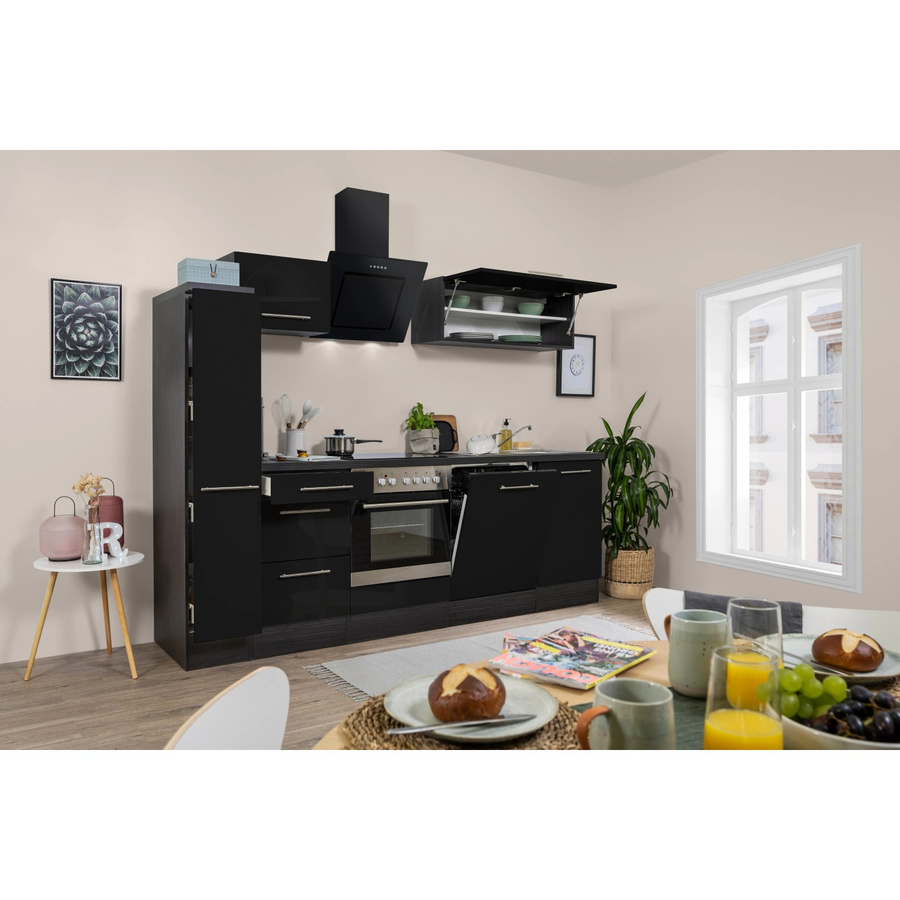 Respekta Premium Küchenzeile modern in Schwarz Hochglanz und Grau mit Soft-Close-Türen und Schubladen, Breite: 250 cm - Bild 2