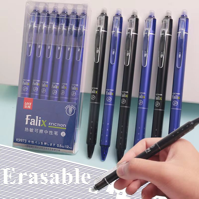 Löschbares Gelschreiber-Set mit Nachfüllmodul und integriertem Radiergummi, 0,5 mm, Farben: Schwarz und Blau - Bild 2