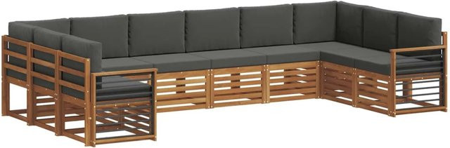 vidaXL Sofagarnitur 10-teilig aus Massivholz Akazie in Natur und Anthrazit mit Sitz- und Rückenkissen im L-Shape Design - Bild 1