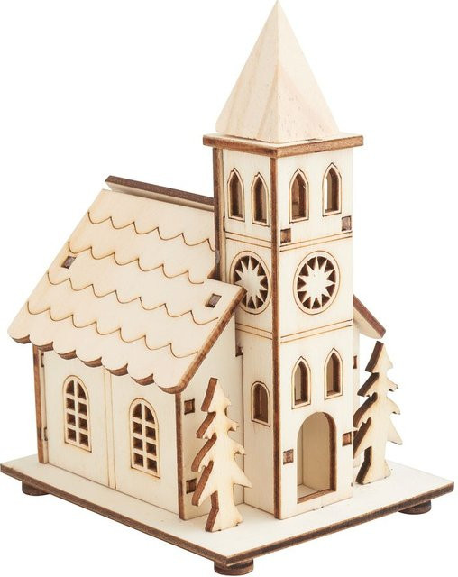 VBS Holzbausatz Kirche aus Sperrholz mit LED in Natur und Beige - Bild 1