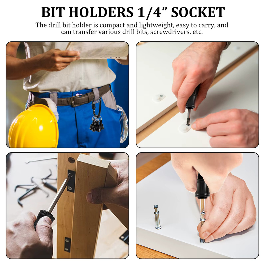 Toorise Bithalter Schlüsselanhänger aus Aluminiumlegierung in Schwarz, 1/4 Zoll Sechskantschaft für Schlagschrauber und Bohrer, 7/4er Set - Bild 2