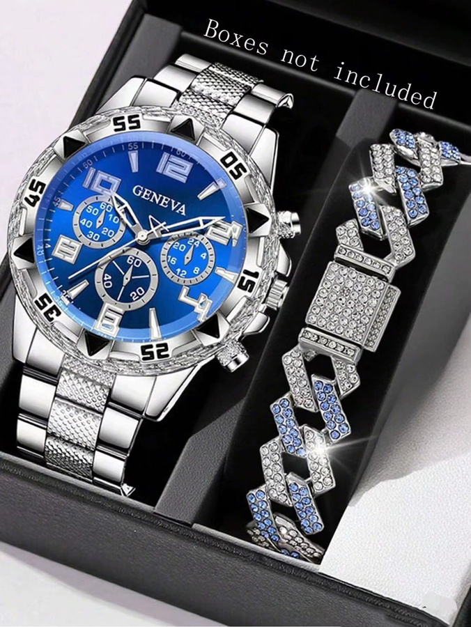 CMK Schmuck-Set, Armbanduhr und Halskette, Edelstahl, Silber, Diamant, Zirkonia, Herren - Bild 2