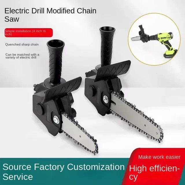 PINTUDY Mini Elektrische Astsäge 6 Zoll Handheld Bohrer Umwandlung Kopf für Kettensäge und Gartenwerkzeug in Schwarz - Bild 1