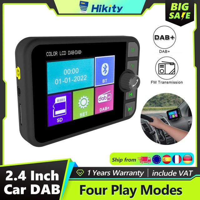 Hikity Autoradio Adapter mit 2.4 Zoll LCD-Display, Bluetooth, FM-Sender und Aux-Schnittstelle in Schwarz - Bild 1
