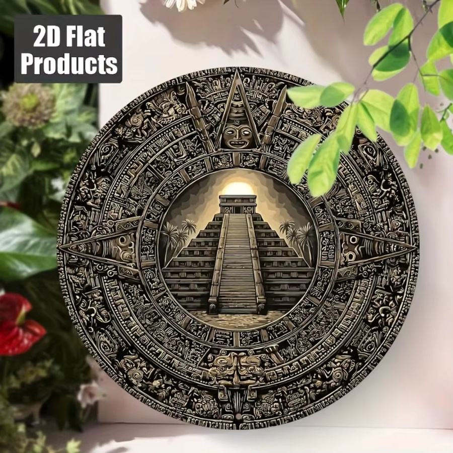 CIFBUY Rundes Aluminium-Wandschild im Vintage Maya-Kalender Design, Aztekische Mexikanische Wandkunst-Dekoration, Durchmesser: 20,32 cm - Bild 4
