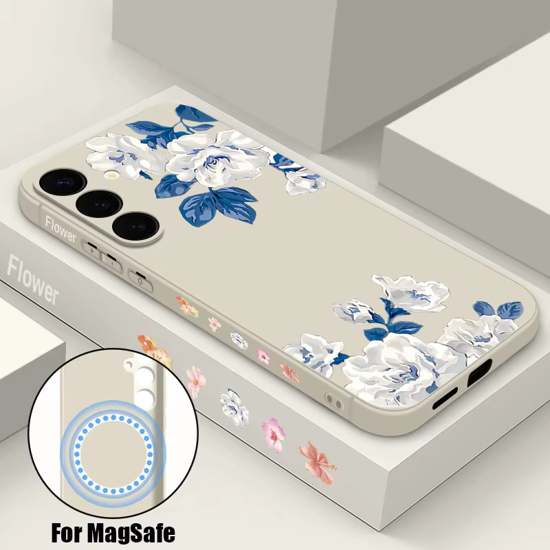 MOESOE Magnetische Handyhülle mit weißem Blumenmuster für Samsung Galaxy S25 FE, S26, S24, S23, S22 Ultra Plus, kompatibel mit MagSafe Wireless Charging, Farbe: Weiß - Bild 1
