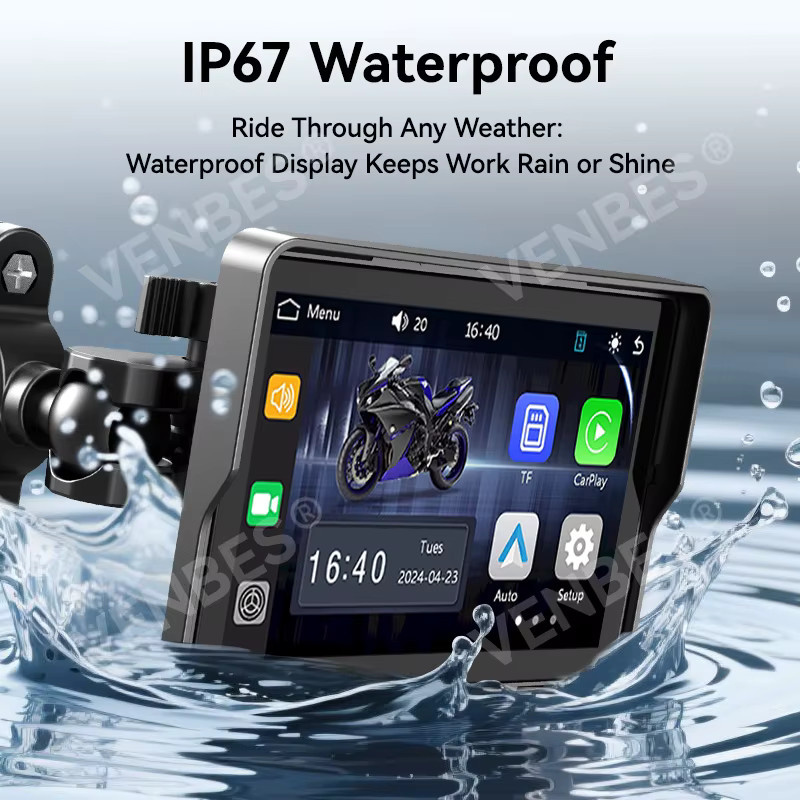 VENBES Tragbares Motorrad-Navigationssystem mit 5 Zoll Display, CarPlay und Android Auto, Wasserdicht IP67, GPS und Bluetooth 5.0, Schwarz - Bild 5