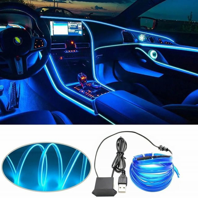 LED Neon Flex Ambientebeleuchtung für Auto und Interieur mit USB-Anschluss, kühles Weiß, 5 m Länge - Bild 1