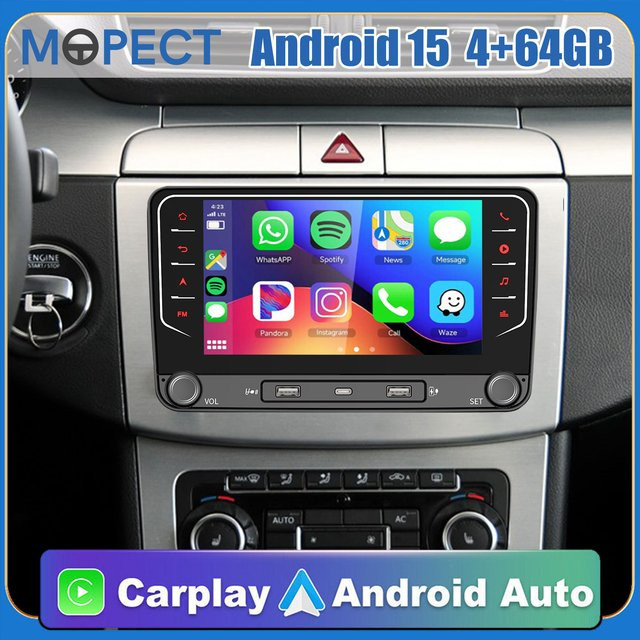 MOPECT Android 15 Autoradio mit Carplay für VW Polo Golf 5 6 Passat B6 Jetta Tiguan Sharan Scirocco Caddy in Schwarz - Bild 1
