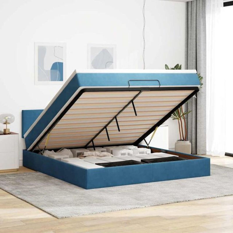 Vidaxl Ottoman Polsterbett mit Matratze und LED in Dunkelblau aus Samt, B/T/H: 180 x 200 x 203 cm - Bild 1