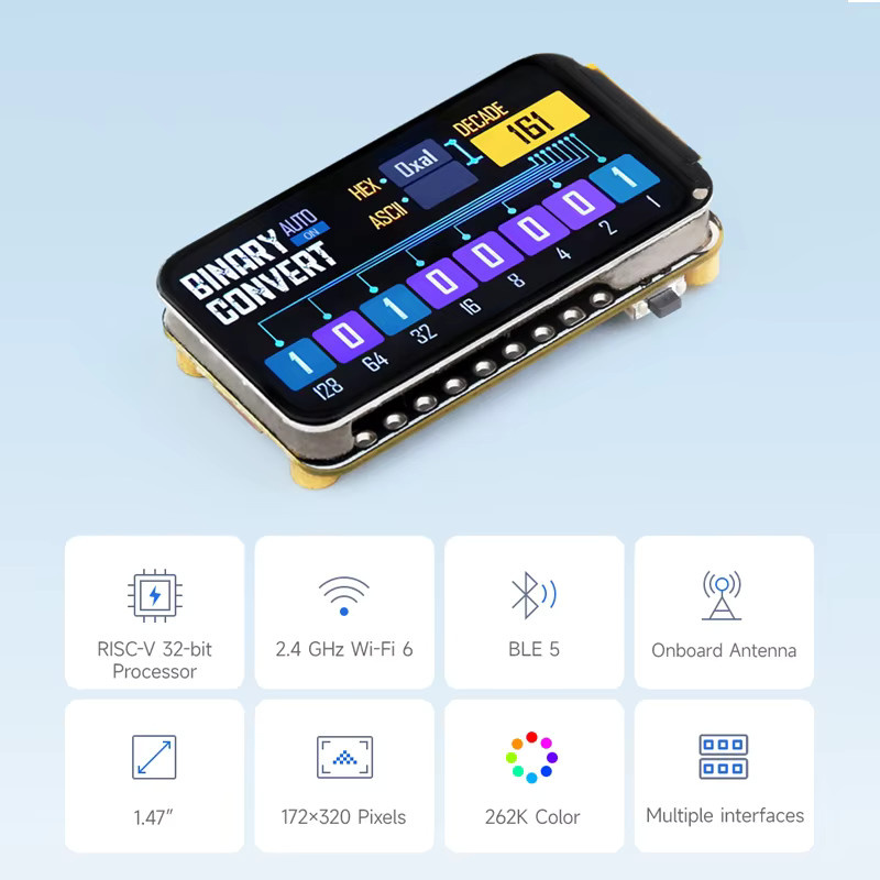 Waveshare ESP32-C6 RISC-V Entwicklungsboard mit 1,47 Zoll LCD-Display, WiFi 6 und Bluetooth, Schwarz - Bild 2