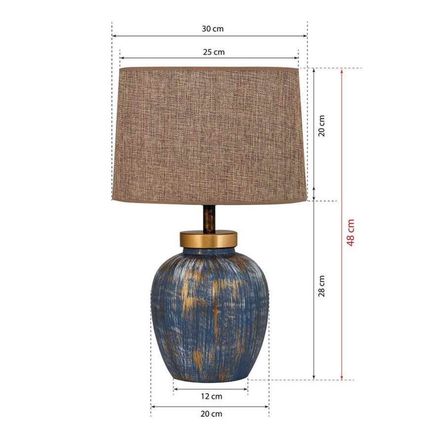 Opviq Tischleuchte TM167 aus Keramik in Blau und Braun mit E27 Fassung, B/H/T: 30 x 48 x 30 cm - Bild 2