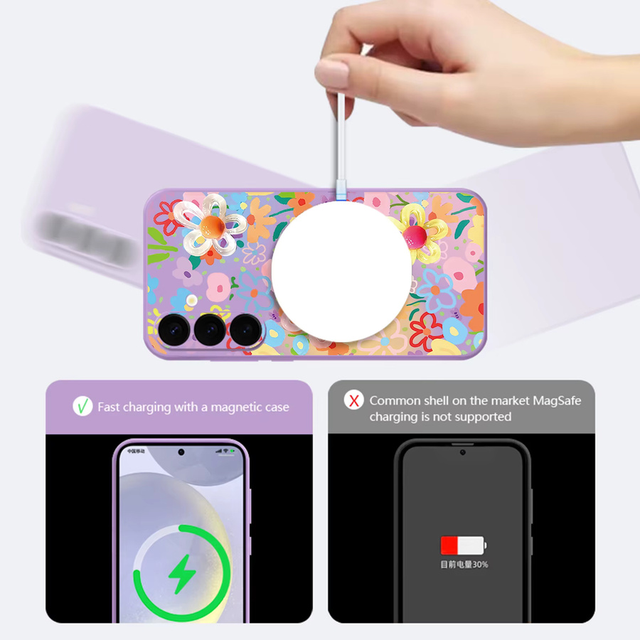 Magnetische Handyhülle mit Blumenmuster für Samsung Galaxy S25 S24 Ultra S23 S22 Plus S24 FE A56 A55 A16 A15 A36 in Beige, Weiß und Multicolour aus weichem TPU - Bild 3